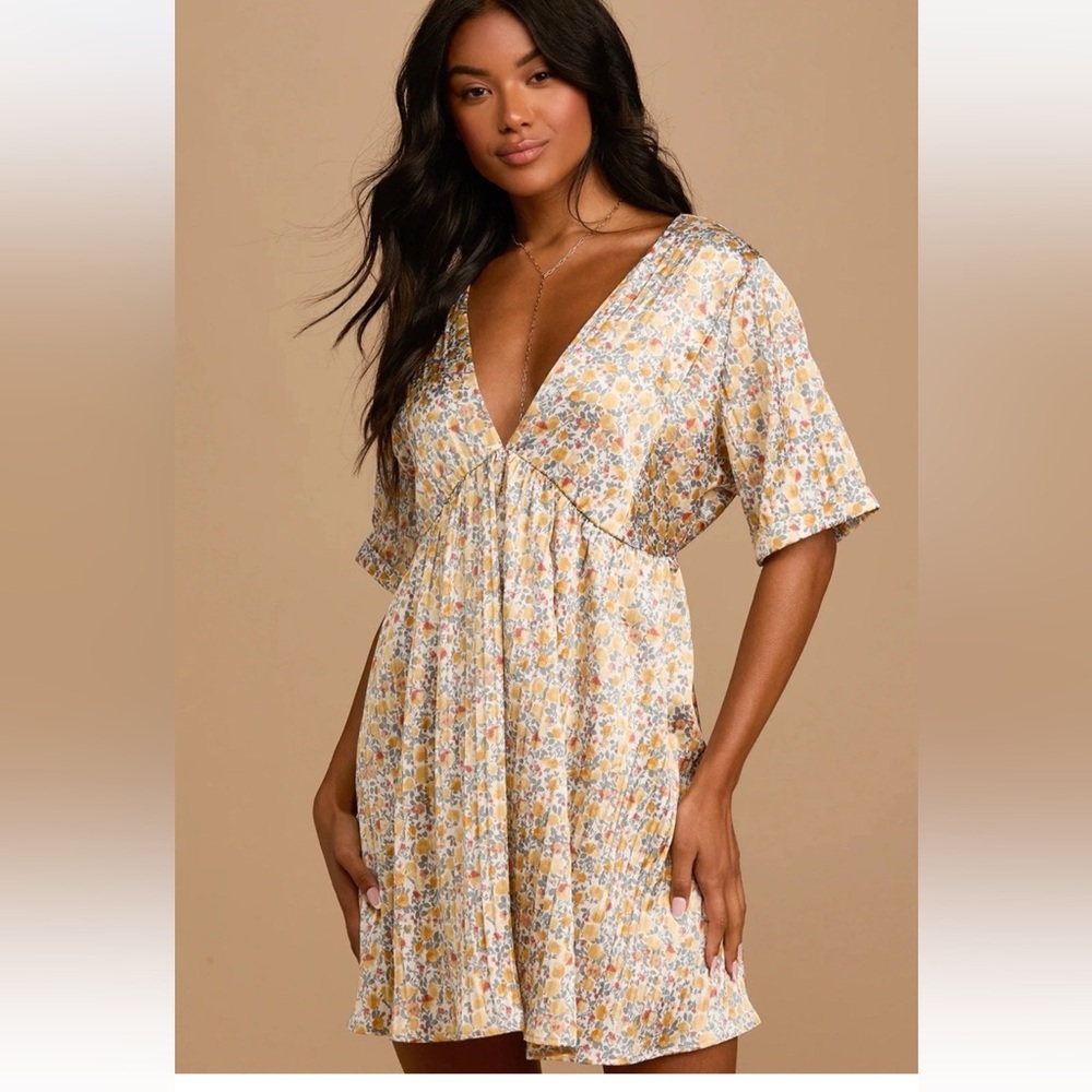 Lulu's Yellow Floral Mini Dress